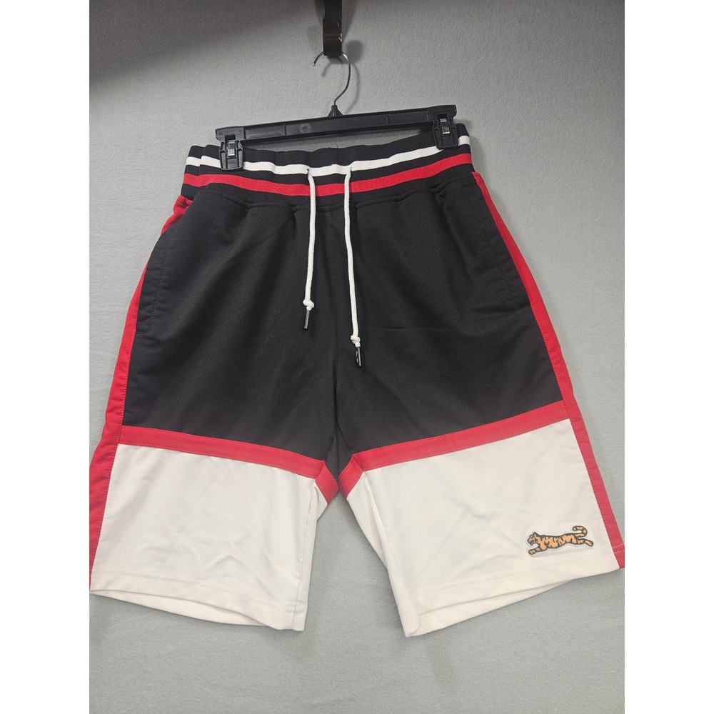 Le Tigre Mens Track Shorts Medium Black White Red Colorblock Tiger Patch Logo